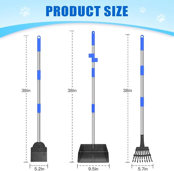 Larger Pooper Scooper Dog Pooper Scooper for Large Medium Small Dogs Heavy Duty Stainless Steel with Long Handle Tray Rake Shovel for Yard-Mewly Pet