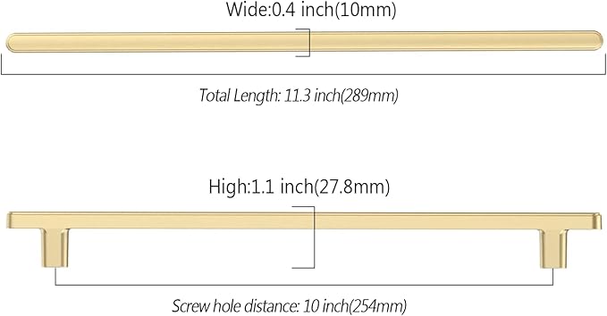10 Pack 10 Inch(254mm) Kitchen Cabinet Handles Brushed Gold Cabinet Pulls Kitchen Cabinet Hardware Drawer Pulls for Cupboard Wardrobe