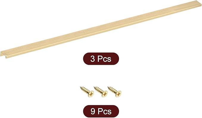 uxcell Cabinet Finger Edge Pull, 3pcs 800mm/31.5 Aluminum Alloy Back Mount Hidden Cabinet Pulls Concealed Handle for Home Kitchen Drawer Cabinet, Gold