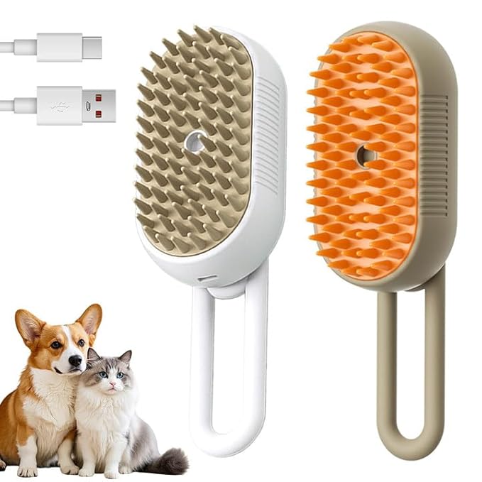 3-In-1 Rechargeable Steamy Cat Brush, Deep Cleaning & Hair Removal System with Rotating Handle, 360° Massage for Cats & Dogs (Mix)-Mewly Pet