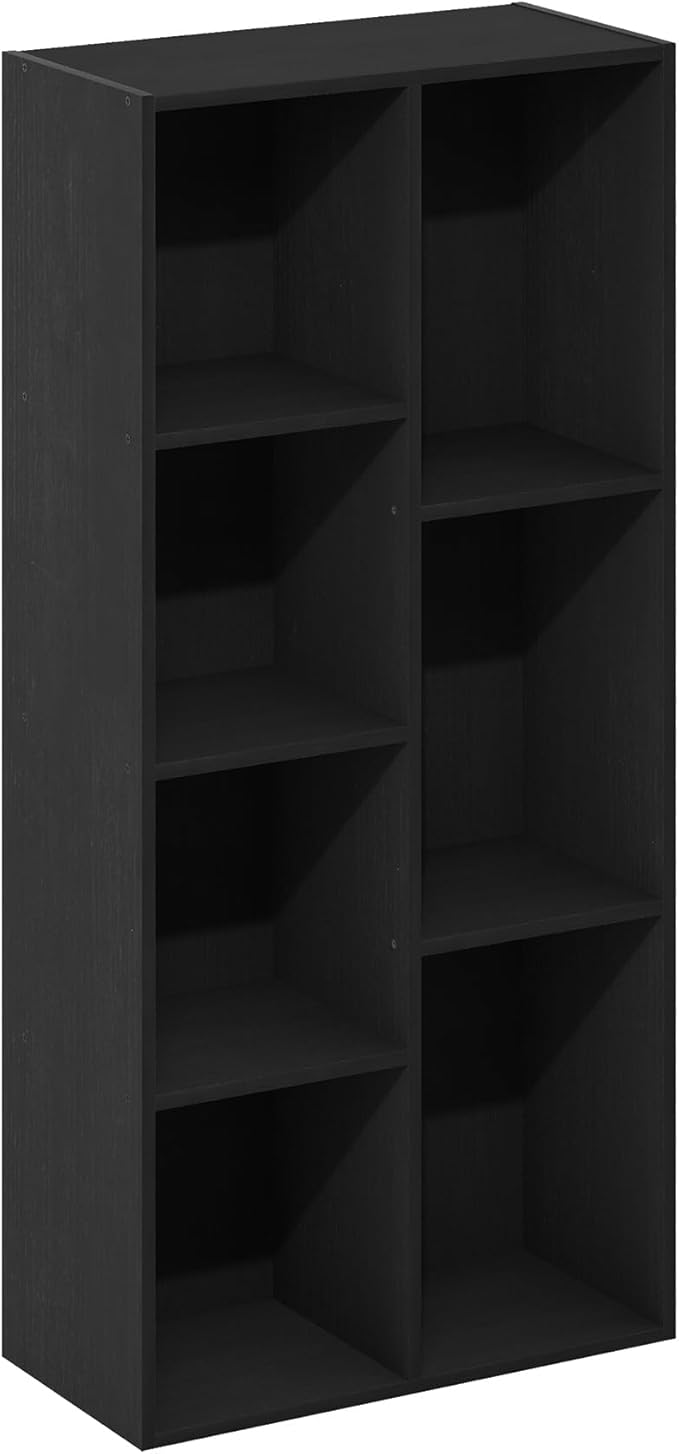 Furinno LUDER Book Shelf, 7-Cube Bookshelf, Bookcase, 9.4" x 19.5" x 41.7", for Living Room, Bedroom, Home Office, Blackwood