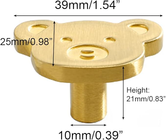 4Pcs Cute Brass Knobs for Kids, Children's Room Nursery Drawer Cupboard Handles for Boys and Girls (Bear, Size: 1.5" L x 1" W)