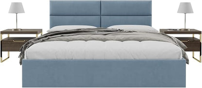 Vänt Upholstered Wall Panels - King/Cal King Size Wall Mounted Headboards - Micro Suede Blue - Twin/King - Set of 4 Panels (Each Individual Panel 39"x11.5")