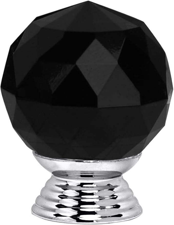 12 Pcs 30mm Round Shape Crystal Glass Cabinet Knobs with Screws Drawer Knob Pull Handle Used for Kitchen, Dresser, Door, Cupboard(Black)