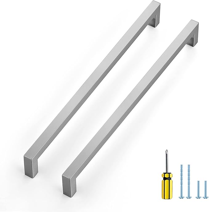 Ravinte 25 Pack Brushed Nickel Kitchen Cabinet Handles 11-1/3 Inch Cabinet Pulls Square Kitchen Hardware for Cabinet Drawer Pulls Drawer Handles Come with Screwdriver