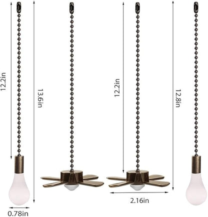 Ceiling Fan Pull Chain, Fan Pulls Set with Connector, 2 PCS 12 Inches Beaded Ball Fan Pull Chain -Bronze
