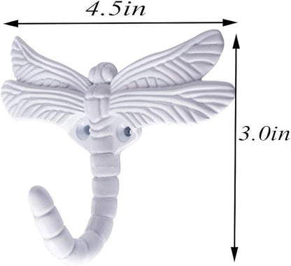 2pcs Dragonfly Coat Hooks Decorative Creativity Wall Mounted Hanger Hook for Home Handbag Key Towel Bathrobe (White)
