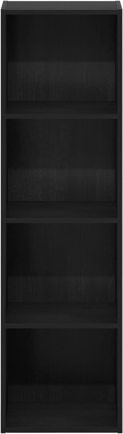 Furinno PASIR Book Shelf, 4-Tier Modern Bookshelf, Open Shelves Bookcase 9" x 12" x 42", for Living Room, Bedroom, Home Office, Blackwood