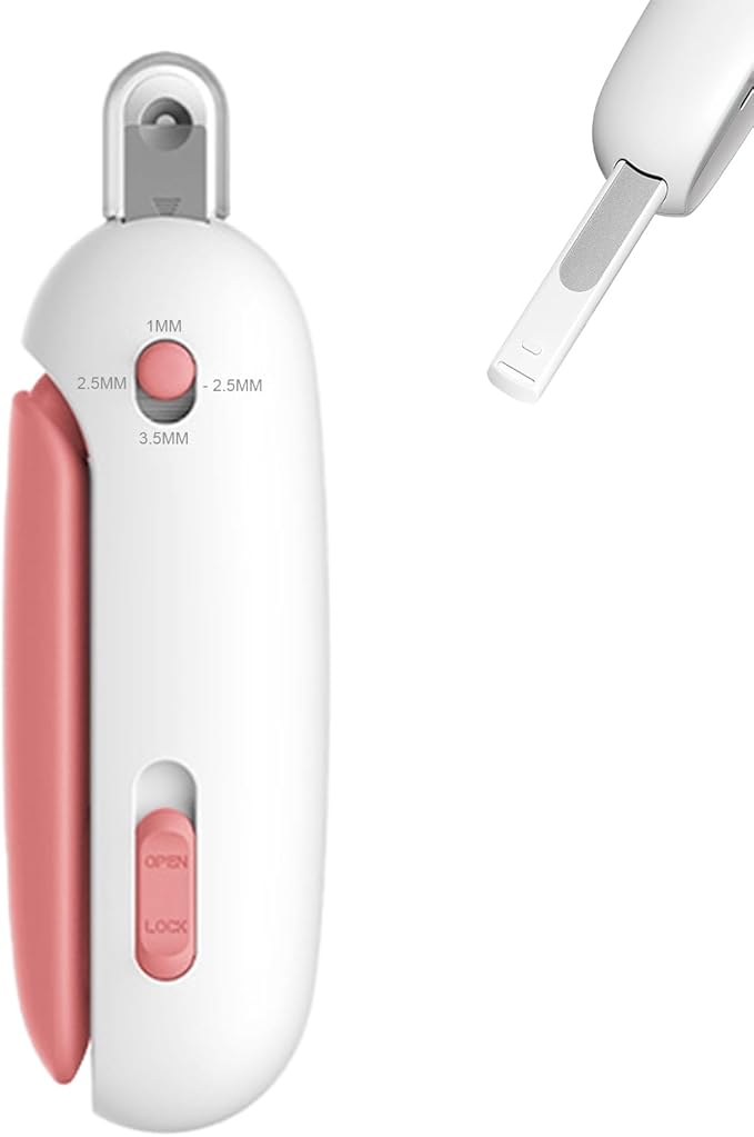 Pett Nail Clipper for Cats - Gentle Round-Hole Trimmer with Dust Storage | Adjustable Size & Hidden Nail File | Pet Grooming Tool for Safe & Loving Care (Pink)-Mewly Pet