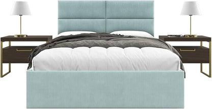 Vänt Upholstered Wall Panels - Queen/Full Size Wall Mounted Headboards - Ribbed Iceland Blue - Set of 4 Panels (Each Individual Panel 30"x11.5")