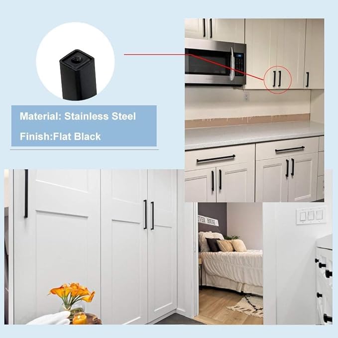 goldenwarm 150 Pack 3-3/4 Inch Black Cabinet Handles Matte Black Drawer Pulls Stainless Steel Cabinets Hardware Square Bar Modern for Kitchen Bathroom Cupboard