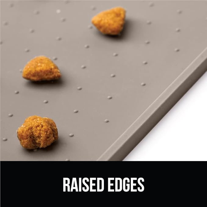 GORILLA GRIP 100% Waterproof Raised Edge BPA Free Silicone Pet Feeding Mat, Dog Cat Food Mats Contain Spills Protects Floors, Placemats for Cats and Dogs Water Bowl, Pets Accessories 28x18 Beige-Mewly Pet