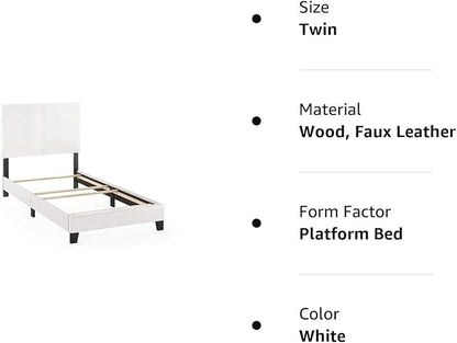 Furinno FB19821TWH Pessac PU Leather Upholstered Platform, Twin, White