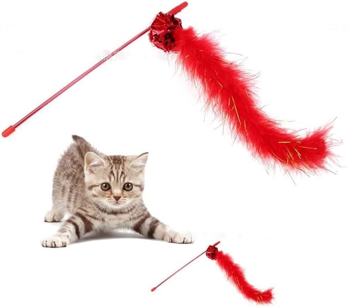 Purple Cat Teasing Stick Toy - Interactive Stick with Sparkly Feather Boa & Crinkle Ball for Indoor Cat Training & Fun-Mewly Pet