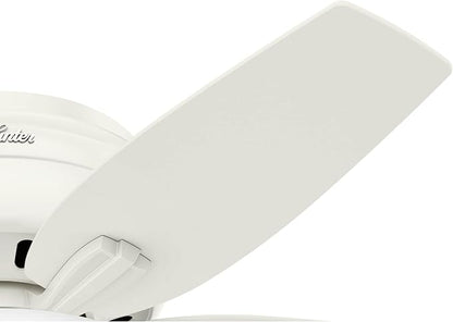 Hunter 42 inch Indoor Ceiling Fan with LED Light - White Ceiling Fan with Pull Chain, For Bedroom or Living Room, Low Profile Mount, No Remote, 5 Blades, Includes Bulbs - Newsome 51080, Fresh White