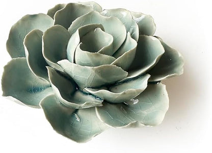 CHIVE ‘Coral’ — Beautiful, Decorative Ceramic Flower — Unique Tablescape Piece — Small Set of (Light Green Flower, Green Rose, Teal Ranunculus).