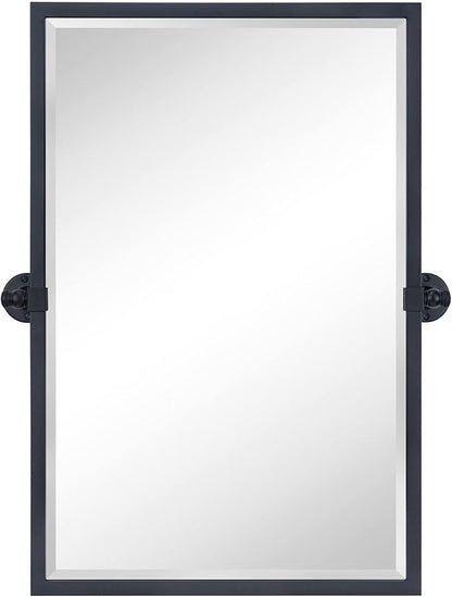 TEHOME 20x30'' Pivot Tilting Bathroom Vanty Mirror Rectangle Black Metal Framed Beveled Wall Mirror