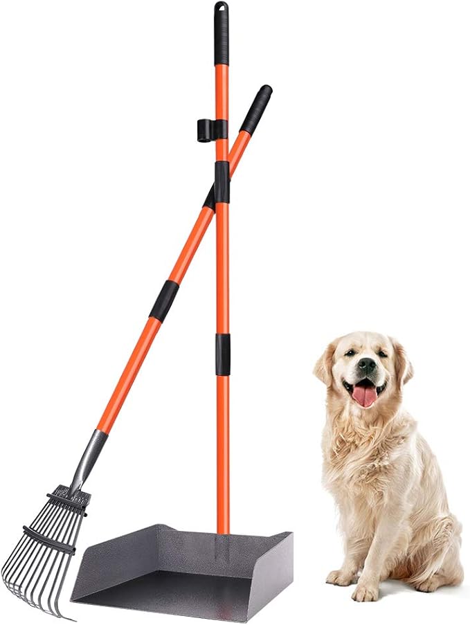 TNELTUEB Extra Large Pooper Scooper, Pet Poop Tray and Rake with Adjustable Long Handle, Pet Waste Removal Heavy Duty Dog Pooper Scooper Great for Large Dog Grass Street Gravel-Mewly Pet