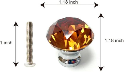 10 Pcs 30mm Silver Plated Base Diamond Shape Crystal Glass Cabinet Knob Drawer Knob Pull Handle Used for Kitchen, Dresser, Door, Cupboard (Amber)