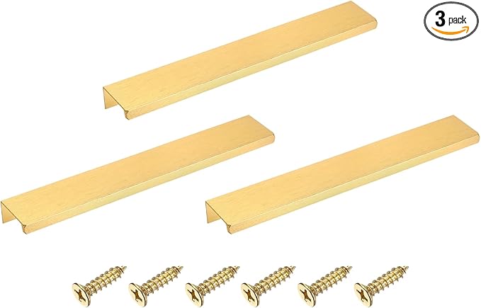 uxcell Cabinet Finger Edge Pull, 3pcs 200mm / 7.87" Aluminum Alloy Back Mount Hidden Cabinet Pulls Concealed Handle for Home Kitchen Drawer Cabinet, Gold