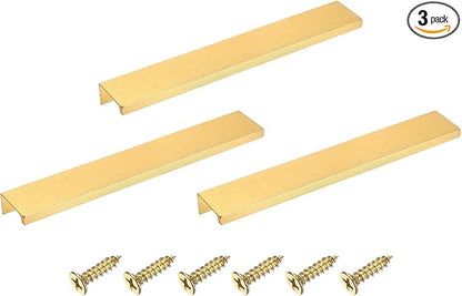 uxcell Cabinet Finger Edge Pull, 3pcs 200mm / 7.87" Aluminum Alloy Back Mount Hidden Cabinet Pulls Concealed Handle for Home Kitchen Drawer Cabinet, Gold