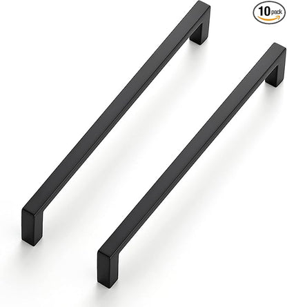 Ravinte 10 Pack Matte Black Cabinet Pulls, 6-1/4 Inch (160mm) Hole Center Slim Kitchen Handles, Square Drawer Pulls for Cabinets & Cupboards, Hardware