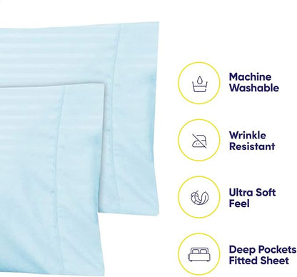 Cal King Size Bed Sheets - 6 Piece 1500 Supreme Collection Fine Brushed Microfiber Deep Pocket California King Sheet Set Bedding - 2 Extra Pillow Cases, Great Value, California King, Dobby Light Blue
