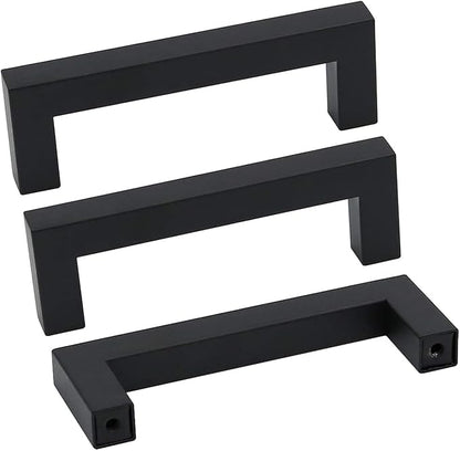 goldenwarm 150 Pack 3 Inch Black Cabinet Handles Matte Black Drawer Pulls Stainless Steel Cabinets Hardware Square Bar Modern for Kitchen Bathroom Cupboard