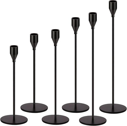 Matte Black Candle Holders Black Candlestick Holders Metal Candle Holder for Wedding, Dinning, Party, Fits 3/4 inch Thick Candle&Led Candles (Set of 6 Pcs)