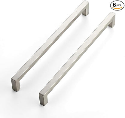 JOY DECOR 6 Pack Cabinet Handles, Brushed Nickel Cabinet Pulls, 10 Inch Kitchen Closet Handles Square Drawer Pulls Stainless Steel Drawer Hardware, 256mm Hole Centers