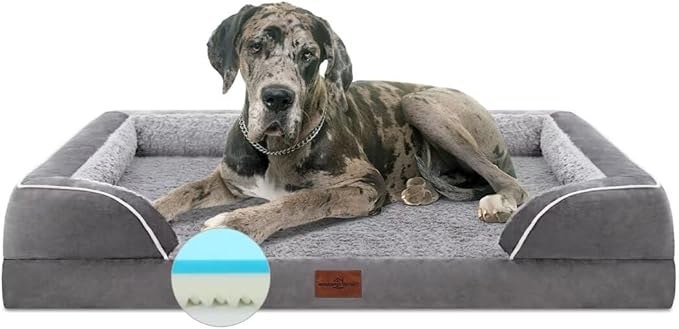 Comfort Expression Orthopedic Memory Foam Dog Beds for Giant Dogs, XXL Dogs Beds Washable, Waterproof Dog Beds with Bolster & Removable Cover(XX-Large,Silver Grey)-Mewly Pet