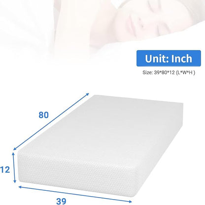 PayLessHere 12 Inch Twin XL Green Tea Memory Foam Mattress Cooling Gel Infused Mattress,Medium Firm Mattresses Fiberglass Free/CertiPUR-US Certified/Bed-in-a-Box/Pressure Relieving Twin XL Size,White