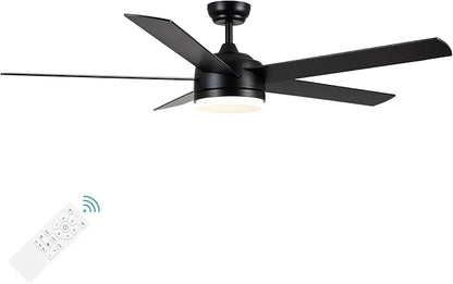 YUHAO 60 Inch Black Ceiling Fan with Light and Remote Control.Noiseless,Dimmable,3CCT,6 Speeds Reversible, DC Ceiling Fans for Indoor or Covered Outdoor