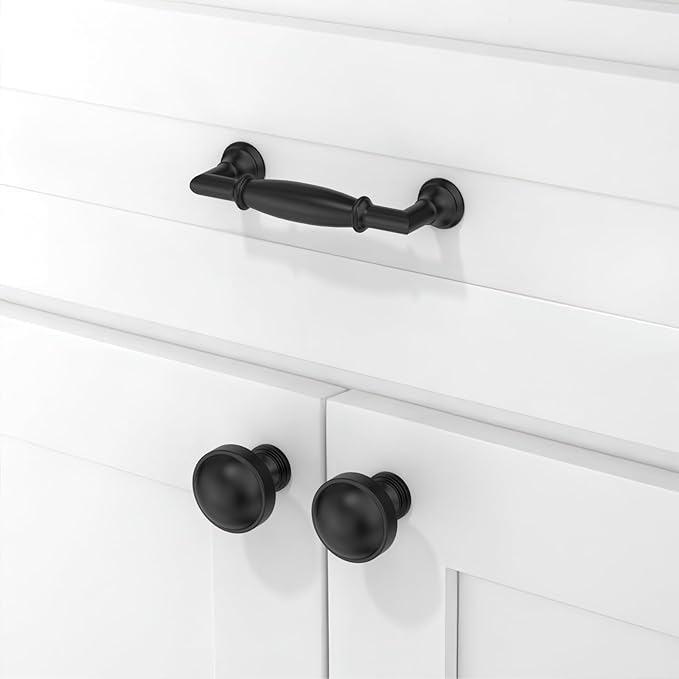 10 Pack Matte Black Cabinet Pulls 3 Inch(76mm) Kitchen Cabinet Handles Solid Zinc Alloy Cabinet Hardware Drawer Pulls