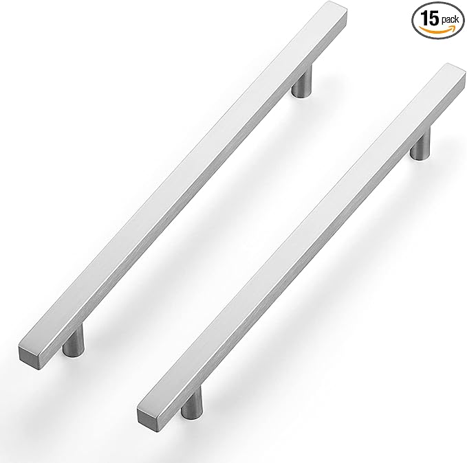 Ravinte Brushed Nickel Cabinet Handles 15 Pack 7-1/2 inch Satin Nickel Square Cabinet Pulls Silver Hardware for Kitchen Cabinets 10 inch Overall Length Stainless Steel Drawer Pulls