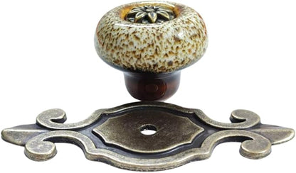 5 Pack Retro Ceramic Knobs,Vintage Dresser Kitchen Petal Cabinet Pulls Rustic Zinc Alloy Base Back Plate Kid Cupboard Wardrobe Drawer Door Handles (Leopard Print White)