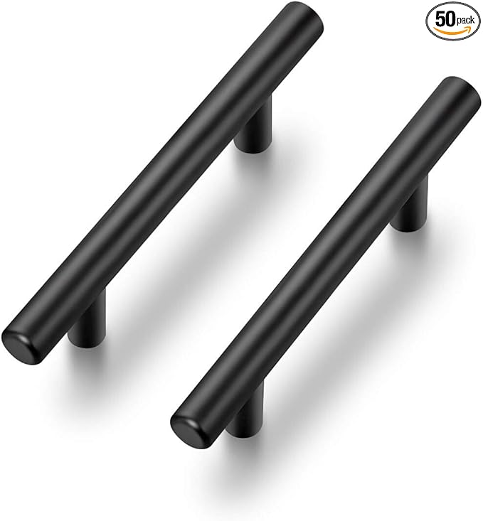 Ravinte 50 Pack | 5 Inch Cabinet Pulls Matte Black Stainless Steel Kitchen Drawer Pulls Cabinet Handles 5 Inch Length, 3 Inch Hole Center