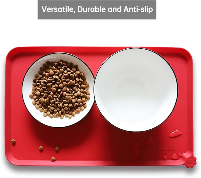 Hoki Found Silicone Pet Food Mats - Non Slip Dog Cat Bowl Mats - Classic Red-Mewly Pet