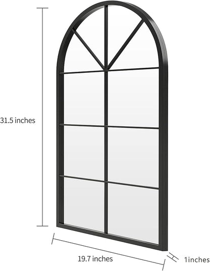 ironsmithn Arched Mirror, Windowpane Mirror, 31.5"x19.7" Window Finished Metal Mirrors, Black Grid Mirrors for Decor Living Room Fireplace Entryway Bedroom Hallway