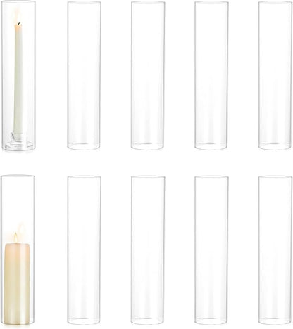 Hewory Hurricane Glass Candle Holders: 10 PCS Clear Open Ended Cylinder Candle Holder Sleeve for Candlestick Holders - Taper Candle Holder Bulk for Wedding Christmas Centerpiece Decor (D 2.5" x H 11")