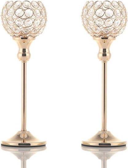 VINCIGANT Gold Crystal Candle Holders Set of 2 for Fireplace Coffee Table Mantle Decor,Wedding Home Halloween Decoration Centerpieces