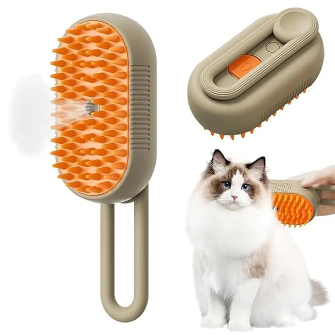 2024 Multifunctional Pet Brush for Detangling and Hair Removal - 3-in-1 Grooming Comb with Massage Function for Cats and Dogs (Khaki)-Mewly Pet