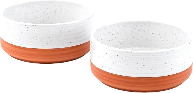 SPUNKYJUNKY Ceramic Dog Bowls 2 Pack, 7.3'' Dog Food Water Double Feeding Bowls Non-Slip for Medium to Large Sized Breed Microwave Dishwasher Safe - 42 OZ, 2pcs, Pattern White-Mewly Pet