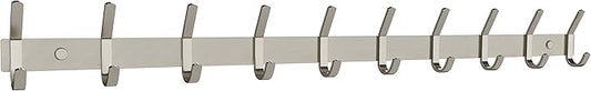 Coat Rack Wall Mount – Brushed Nickel 30 Inch Stainless Steel Hook Rail with 10 Heavy Duty Double Coat Hooks – Wall Mounted Coat Hanger for Entryway, Bathroom, Bedroom, Towel, Hat Organizer