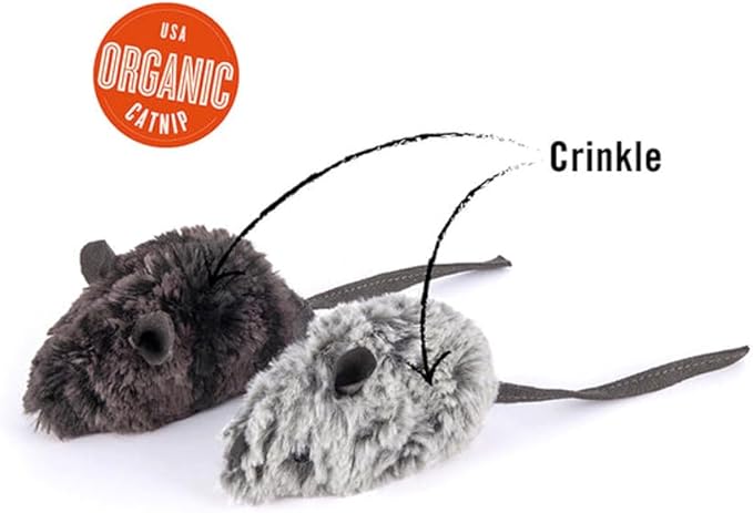 P.L.A.Y. Cute Plush Cat Toys - Feline Frenzy Animal Critter Themed Catnip Filled Toy, Great for Adult Cats and Kittens - Machine Washable, Recycled Materials, Crinkles (Catch a Meowse, Set of 2)-Mewly Pet