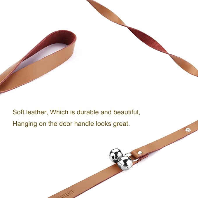 Leather Dog Doorbells for Door Knob/Potty Training/Go Outside, Length Adjustment Copper Dog Bell, Housetraining Hanging Bell, Brown Leather Silver Bells.-Mewly Pet