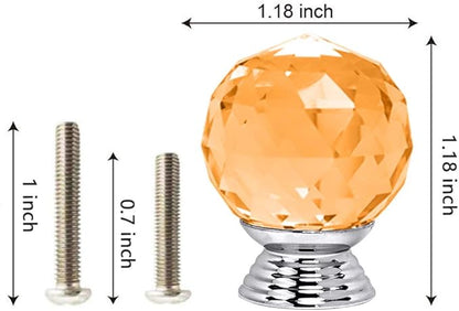 12 Pcs 30mm Round Shape Crystal Glass Cabinet Knobs with Screws Drawer Knob Pull Handle Used for Kitchen, Dresser, Door, Cupboard(Amber)