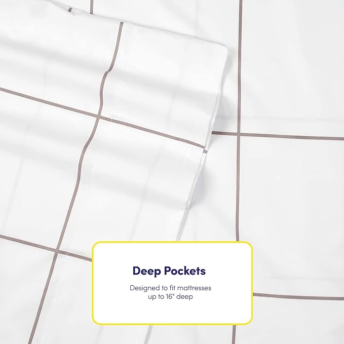 Full Size Bed Sheets - 6 Piece 1500 Supreme Collection Fine Brushed Microfiber Deep Pocket Full Sheet Set Bedding - 2 Extra Pillow Cases, Great Value, Full, Window Pane White