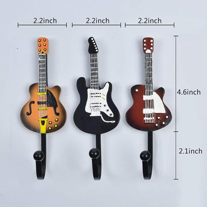 KUNGYO Vintage Guitar Shaped Decorative Hooks Rack Hangers for Hanging Clothes Coats Towels Keys Hats Metal Resin Hooks Wall Mounted Heavy Duty (3-Pack) (Guitar Hook-B)