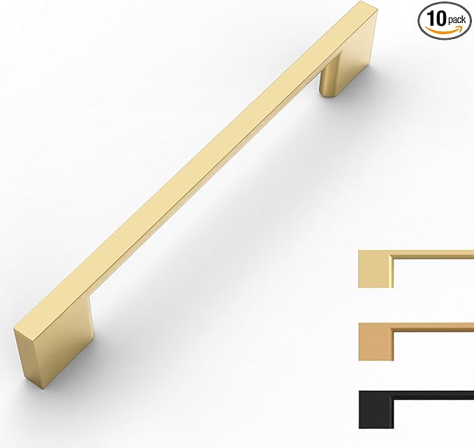 10 Pack Gold Cabinet Pulls - 6.25 Inch Handles - Drawer Pulls